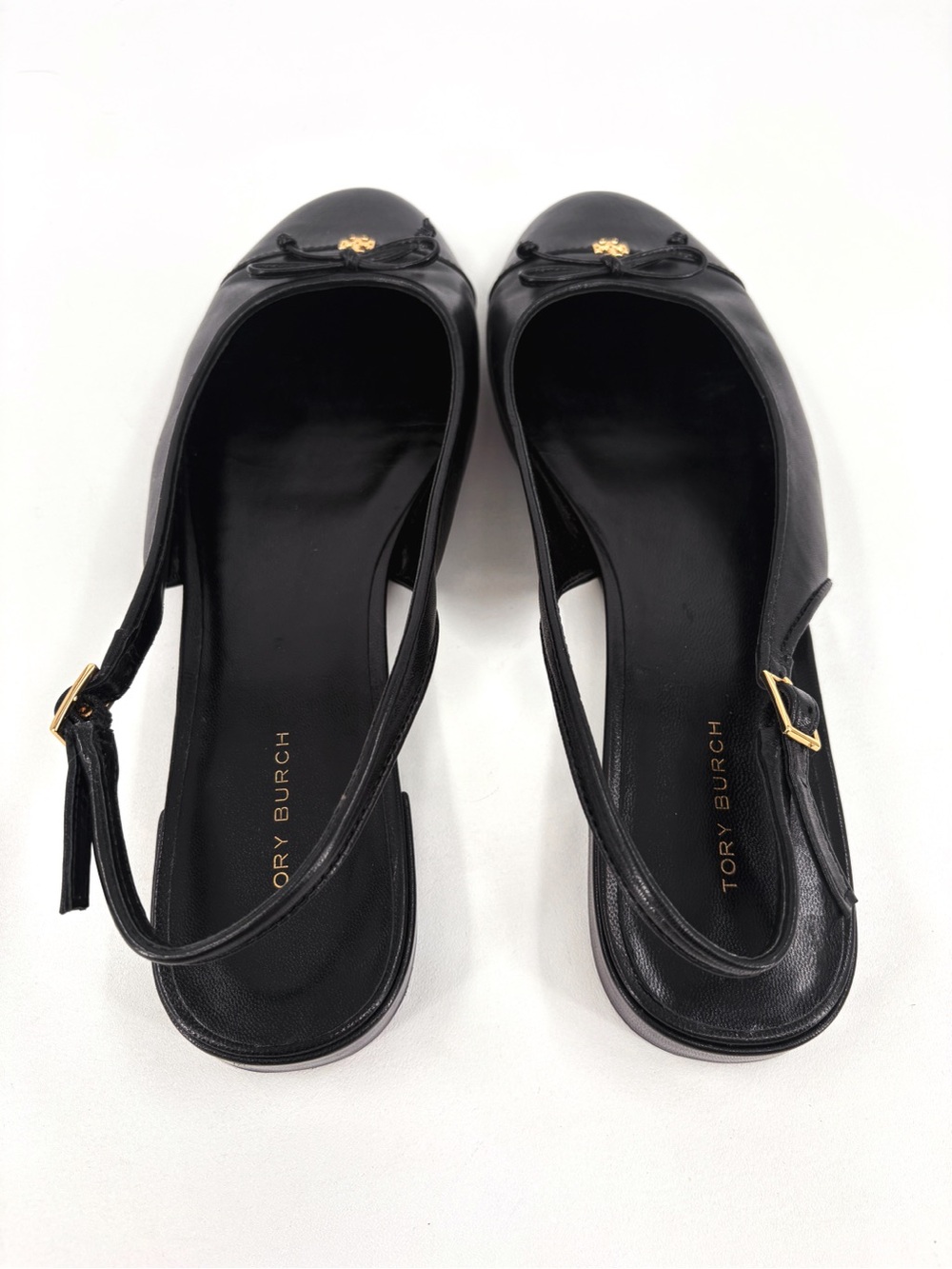 TORY BURCH Black Leather Cap Toe Slingback Ballet Flats 8.5 - Picture 13 of 16
